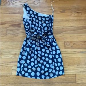 Sliky One Shoulder Blue Polka Dot Theory Dress